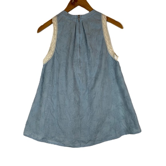 POL Blue Cream Lace Trim Sleeveless Mock Neck Peplum Top Womens Size M - Picture 2 of 11